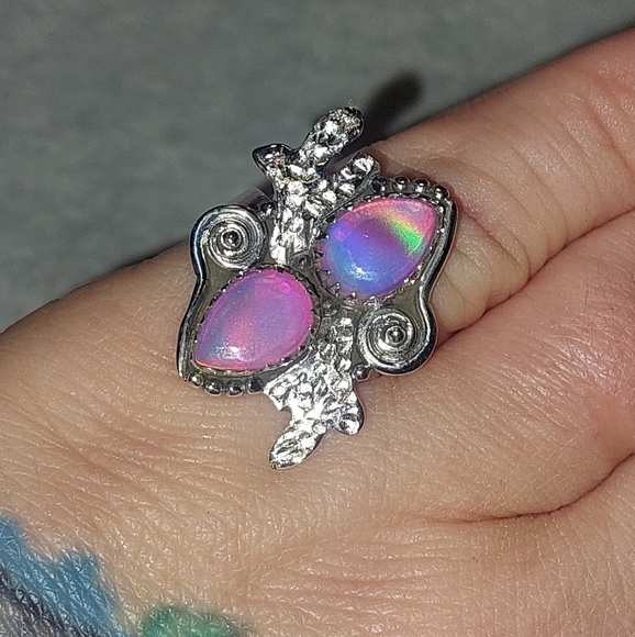 Aurora Opal Double Stone Sterling Silver Statement Ring - Picture 5 of 9